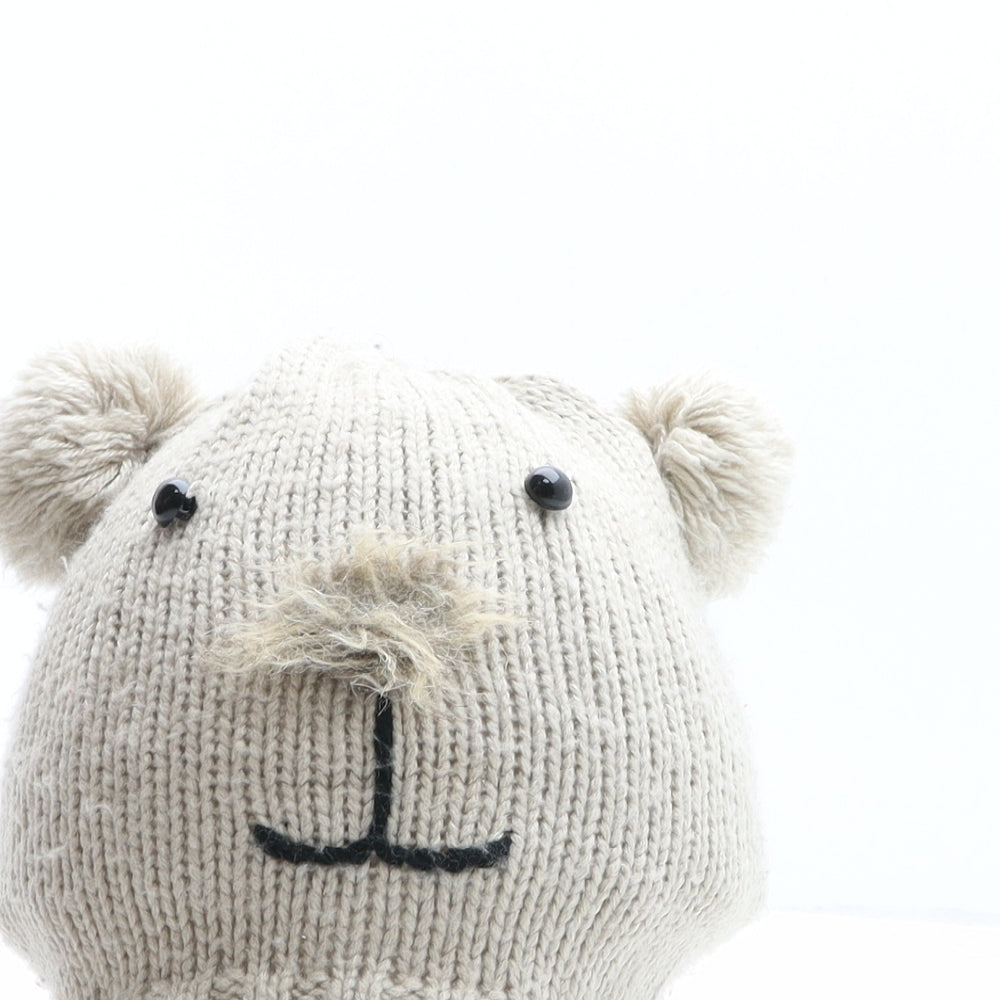 Preworn Womens Brown Acrylic Bobble Hat One Size - Bear Design