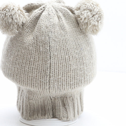 Preworn Womens Brown Acrylic Bobble Hat One Size - Bear Design