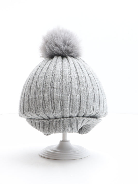 Primark Girls Grey Polyester Bobble Hat Size M - Size M/L