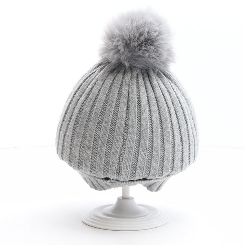 Primark Girls Grey Polyester Bobble Hat Size M - Size M/L
