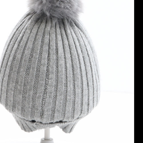 Primark Girls Grey Polyester Bobble Hat Size M - Size M/L