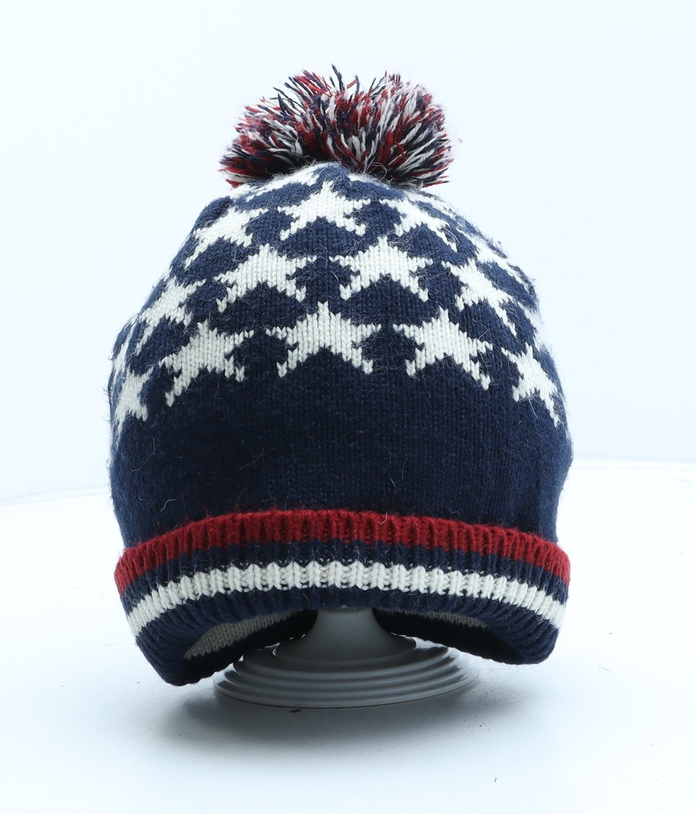 Preworn Mens Blue Geometric Acrylic Beanie One Size - Pom Pom Stars