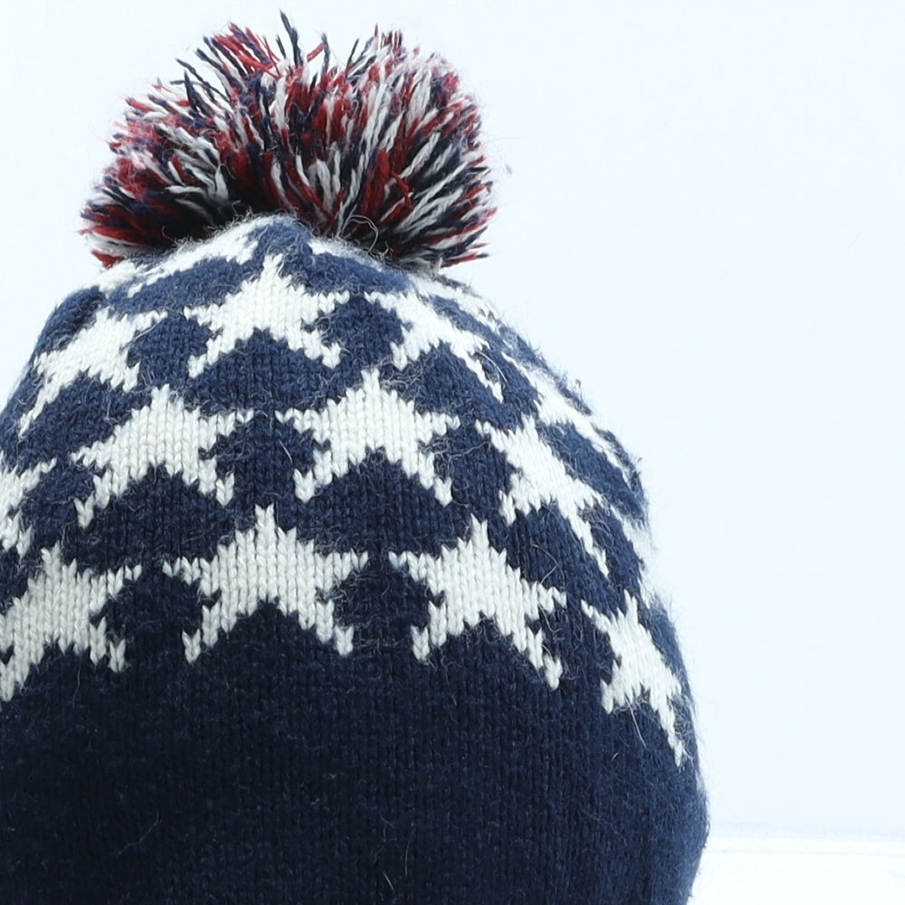 Preworn Mens Blue Geometric Acrylic Beanie One Size - Pom Pom Stars