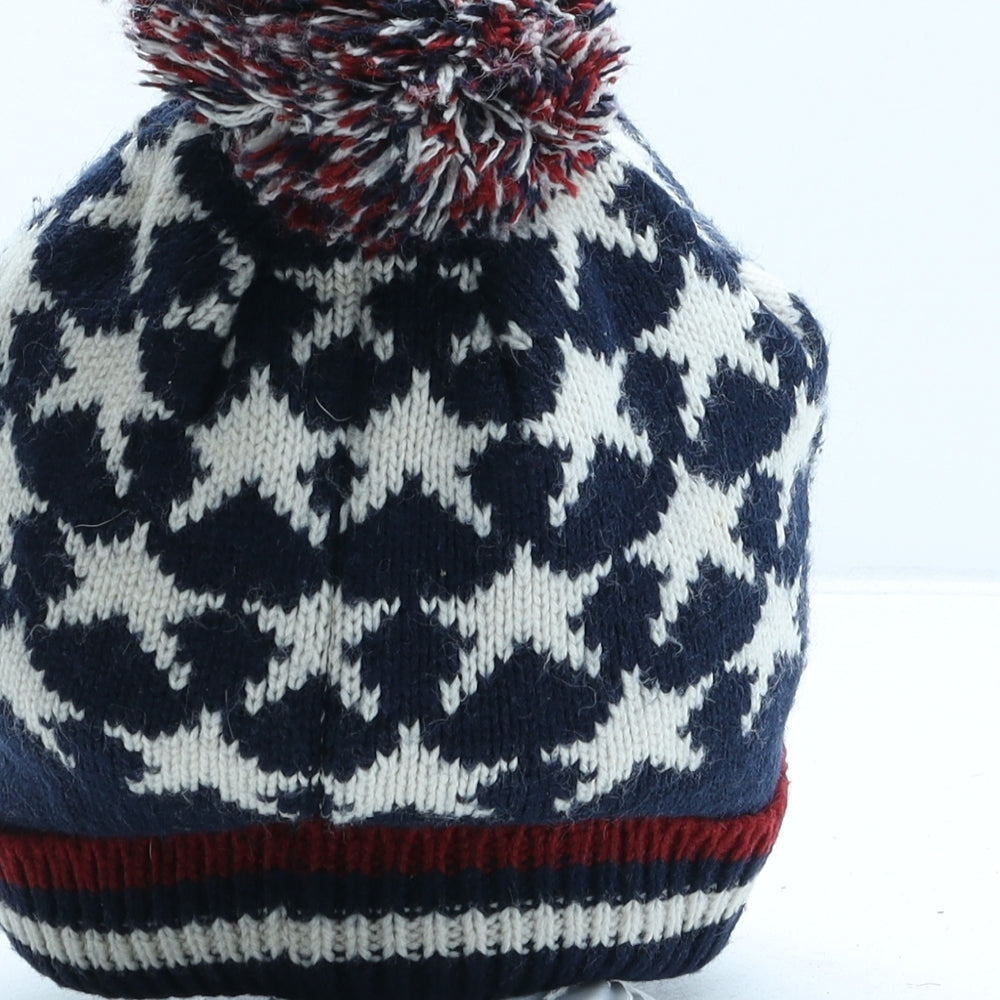 Preworn Mens Blue Geometric Acrylic Beanie One Size - Pom Pom Stars
