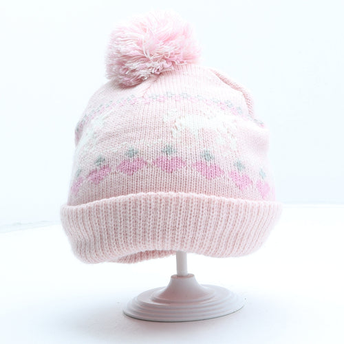 Primark Girls Pink Fair Isle Acrylic Beanie Size M - Unicorn