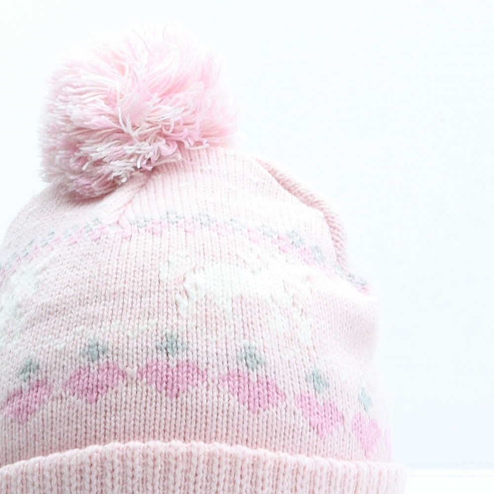 Primark Girls Pink Fair Isle Acrylic Beanie Size M - Unicorn