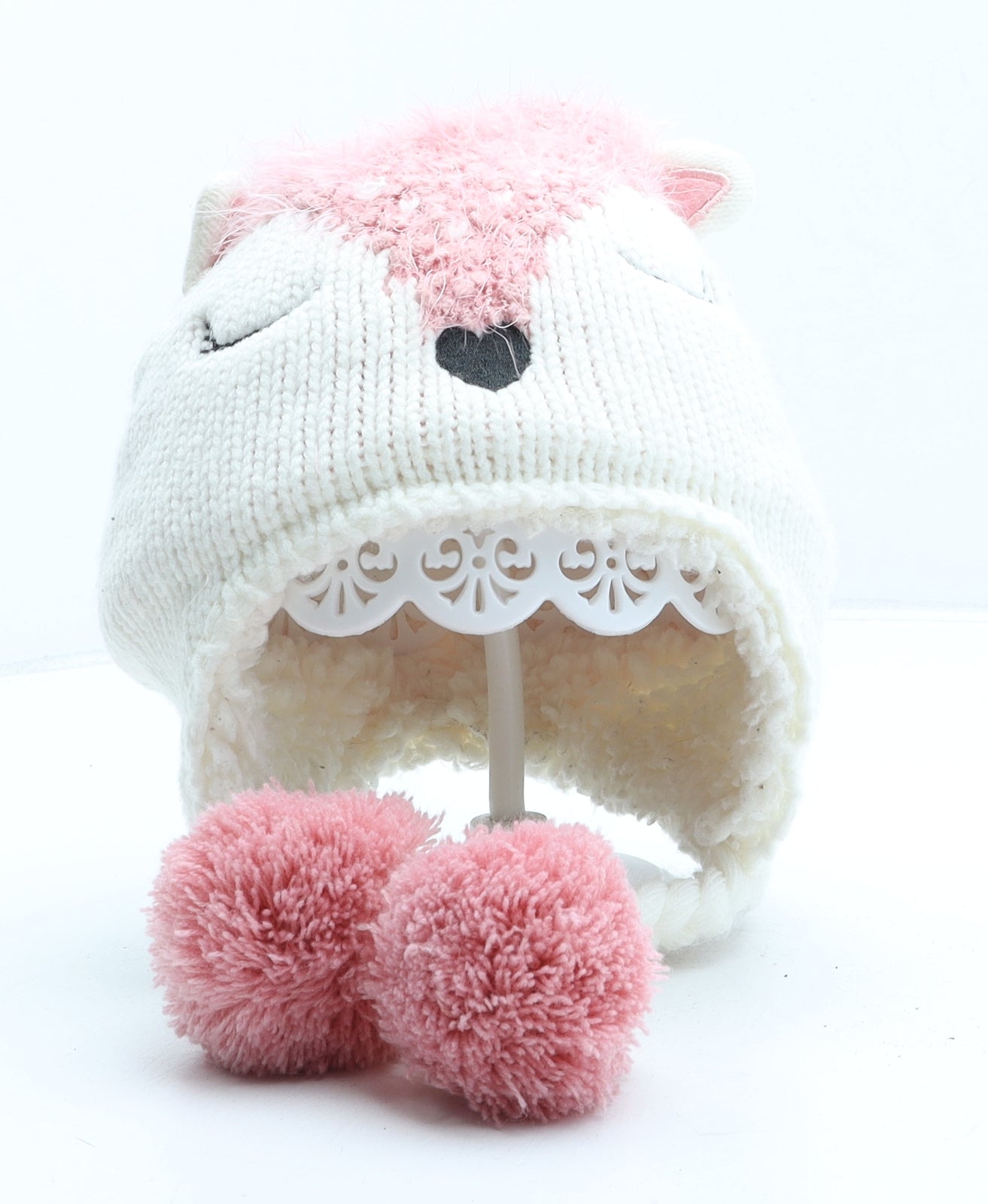 Primark Girls Ivory Acrylic Beanie Size M - Fox