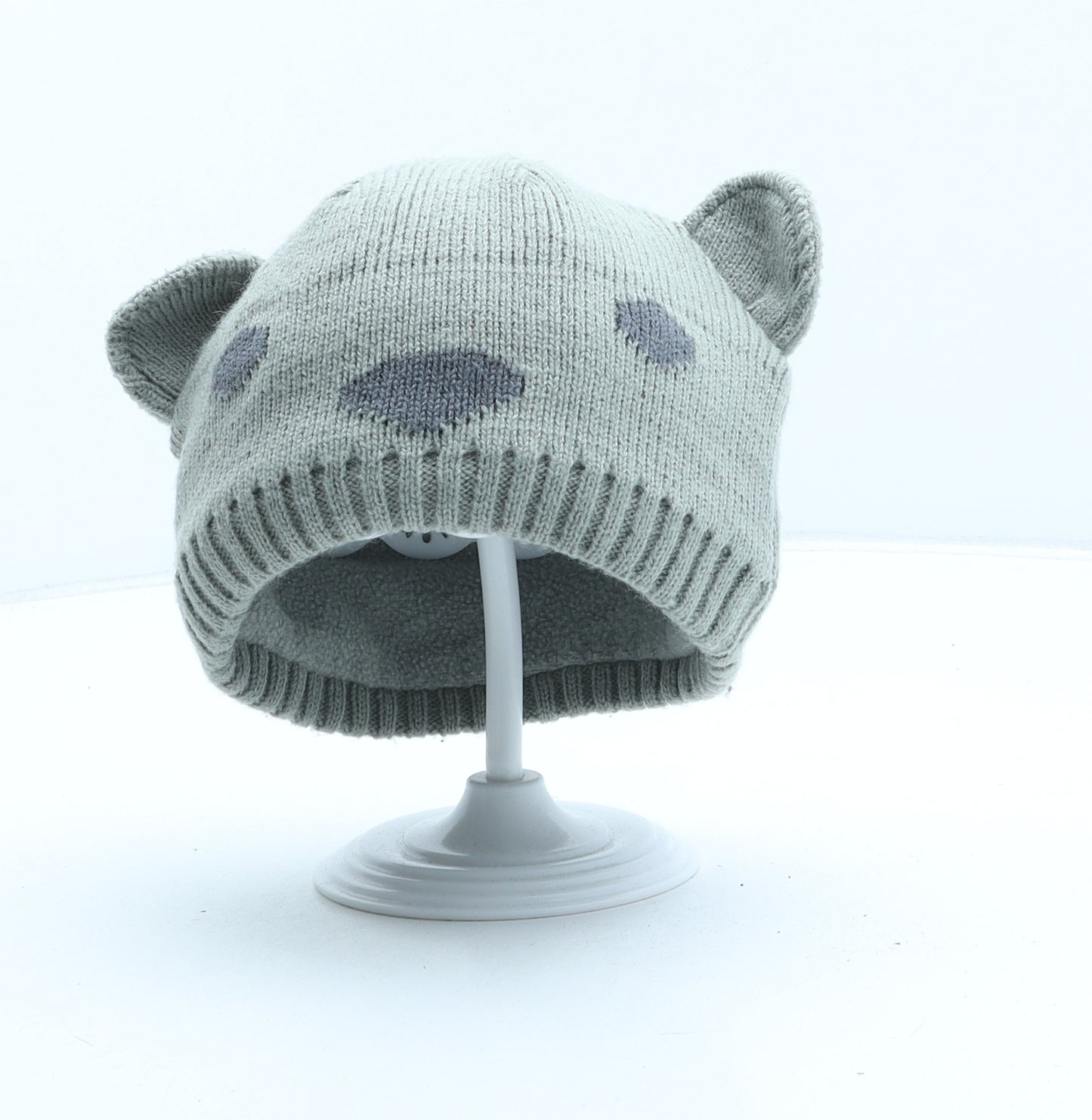 Vertbaudet Boys Grey Acrylic Beanie One Size - Bear.UK Size 2-3 Years