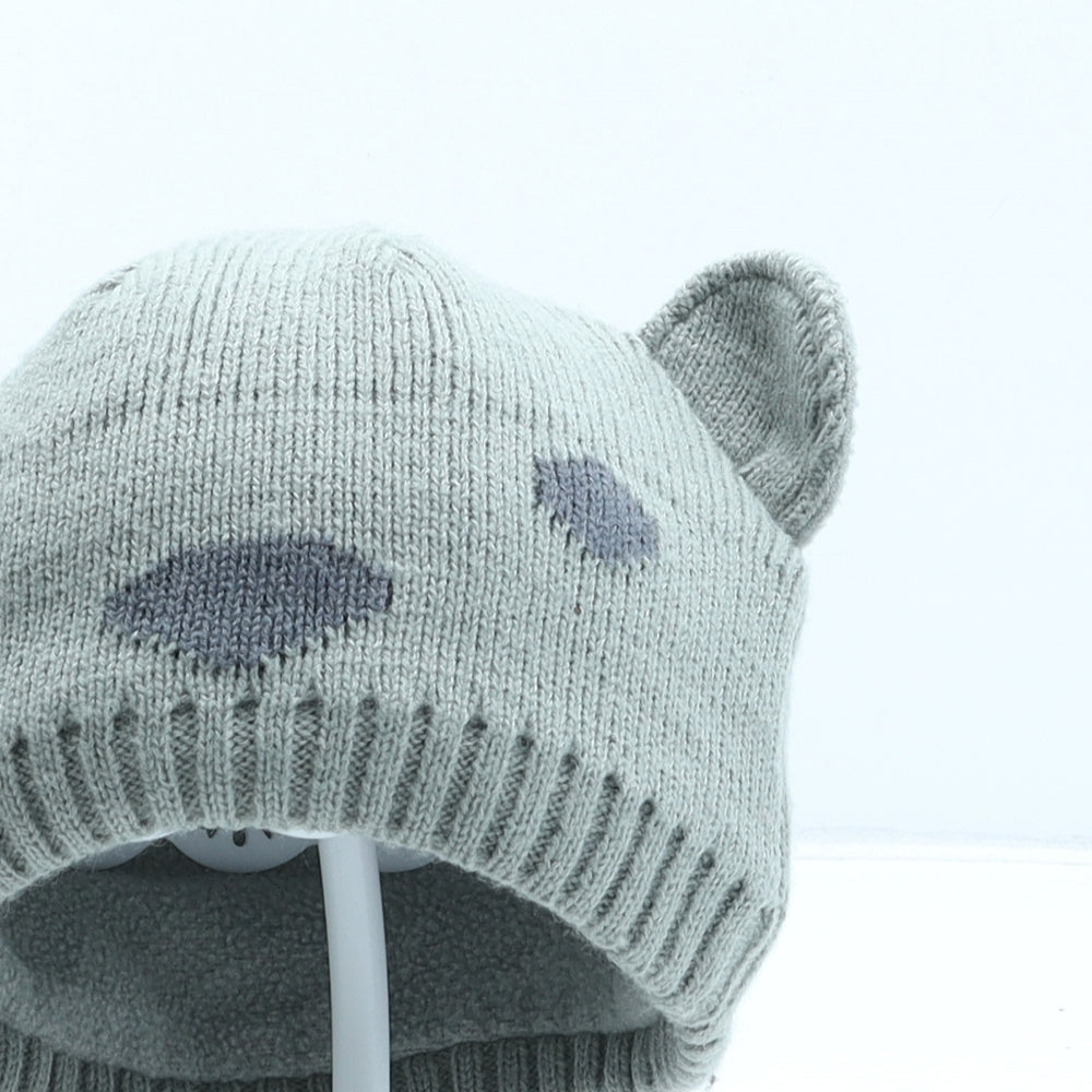 Vertbaudet Boys Grey Acrylic Beanie One Size - Bear.UK Size 2-3 Years