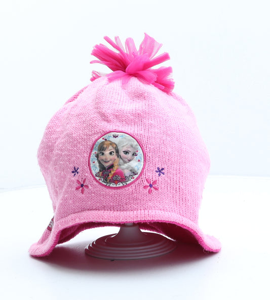 George Girls Pink Acrylic Bobble Hat One Size - Frozen. UK Size 8-12 Years