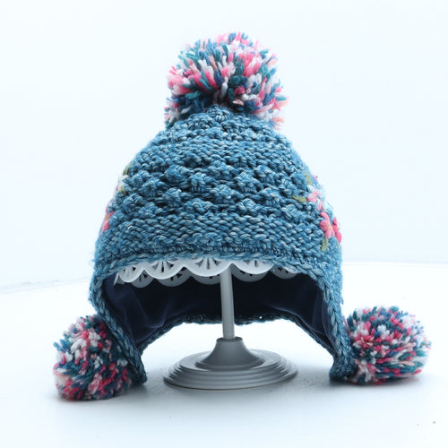 NEXT Girls Blue Floral Cotton Bobble Hat One Size - UK Size 1-2 Years