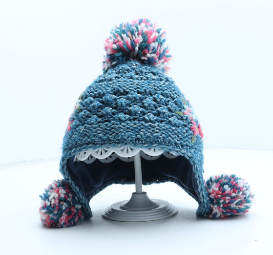 NEXT Girls Blue Floral Cotton Bobble Hat One Size - UK Size 1-2 Years