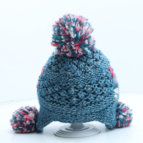 NEXT Girls Blue Floral Cotton Bobble Hat One Size - UK Size 1-2 Years