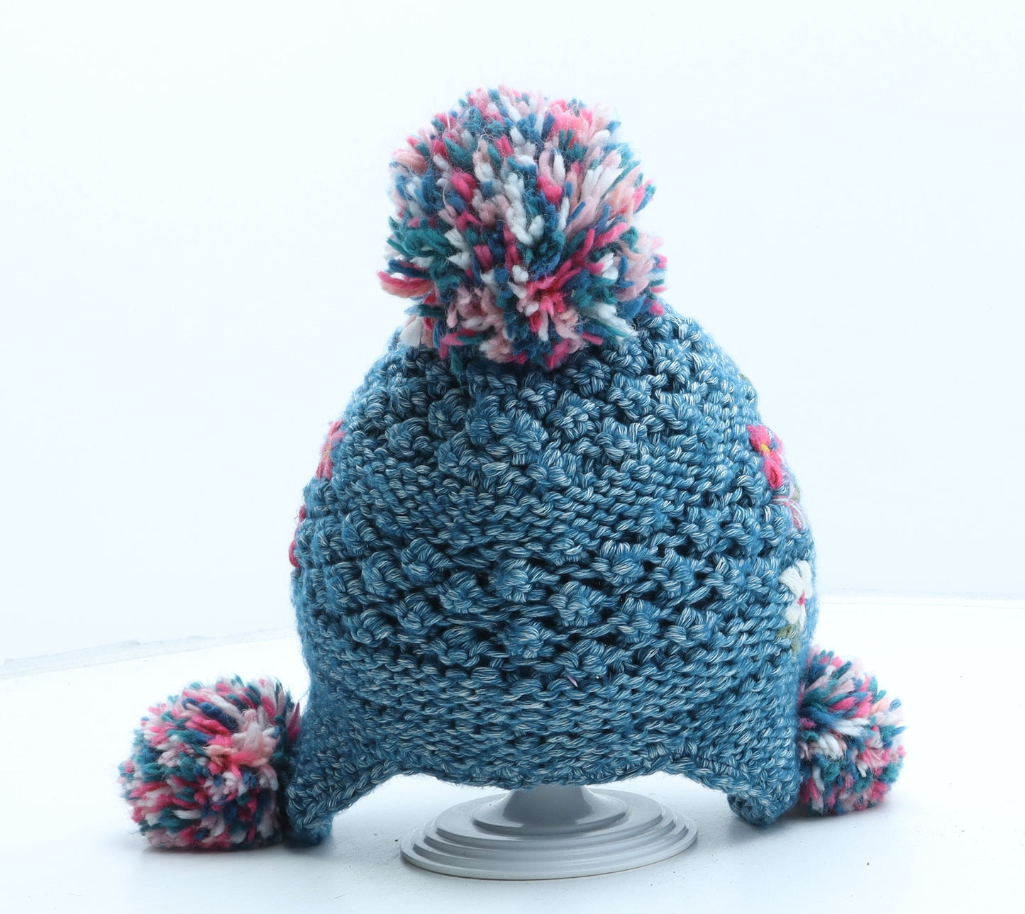 NEXT Girls Blue Floral Cotton Bobble Hat One Size - UK Size 1-2 Years