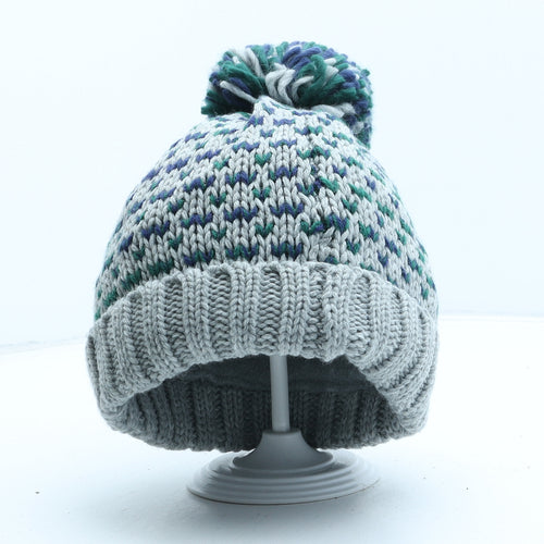 Marks and Spencer Boys Grey Geometric Acrylic Bobble Hat One Size - UK Size 6-10 Years