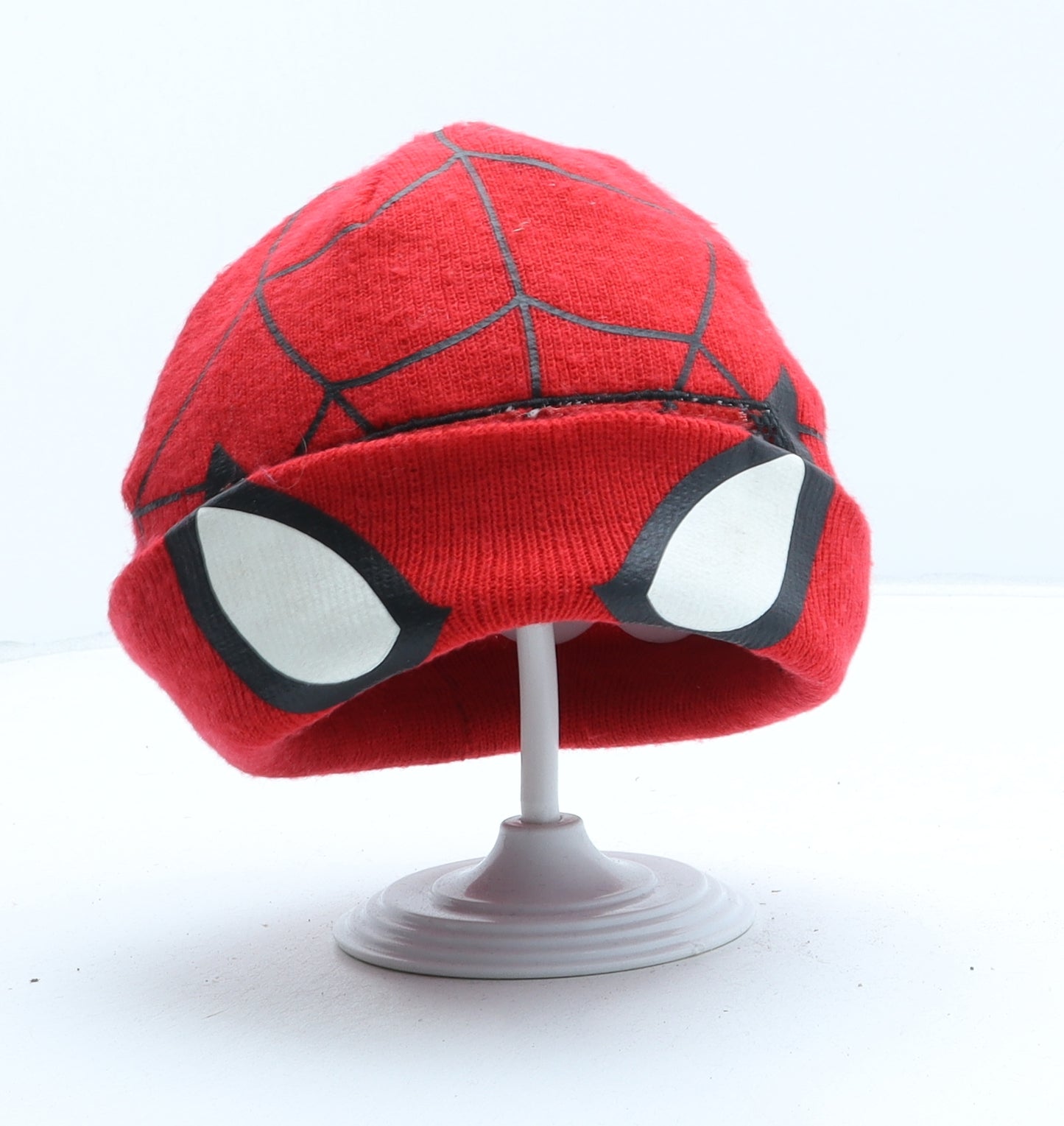 George Boys Red Geometric Acrylic Beanie One Size - Spiderman. UK Size 4-8 Years