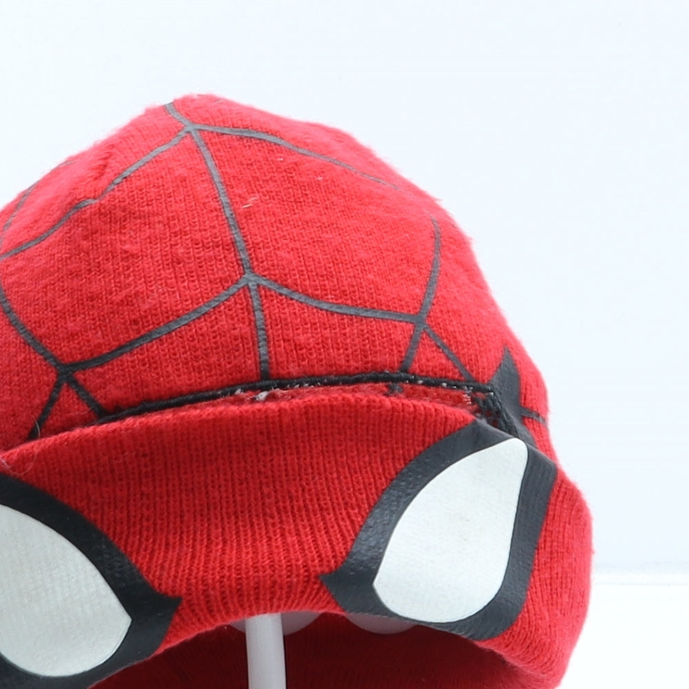 George Boys Red Geometric Acrylic Beanie One Size - Spiderman. UK Size 4-8 Years