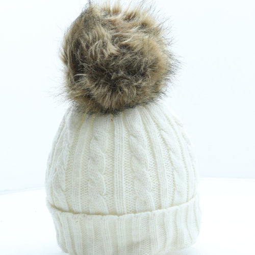 Preworn Womens Ivory Acrylic Bobble Hat One Size
