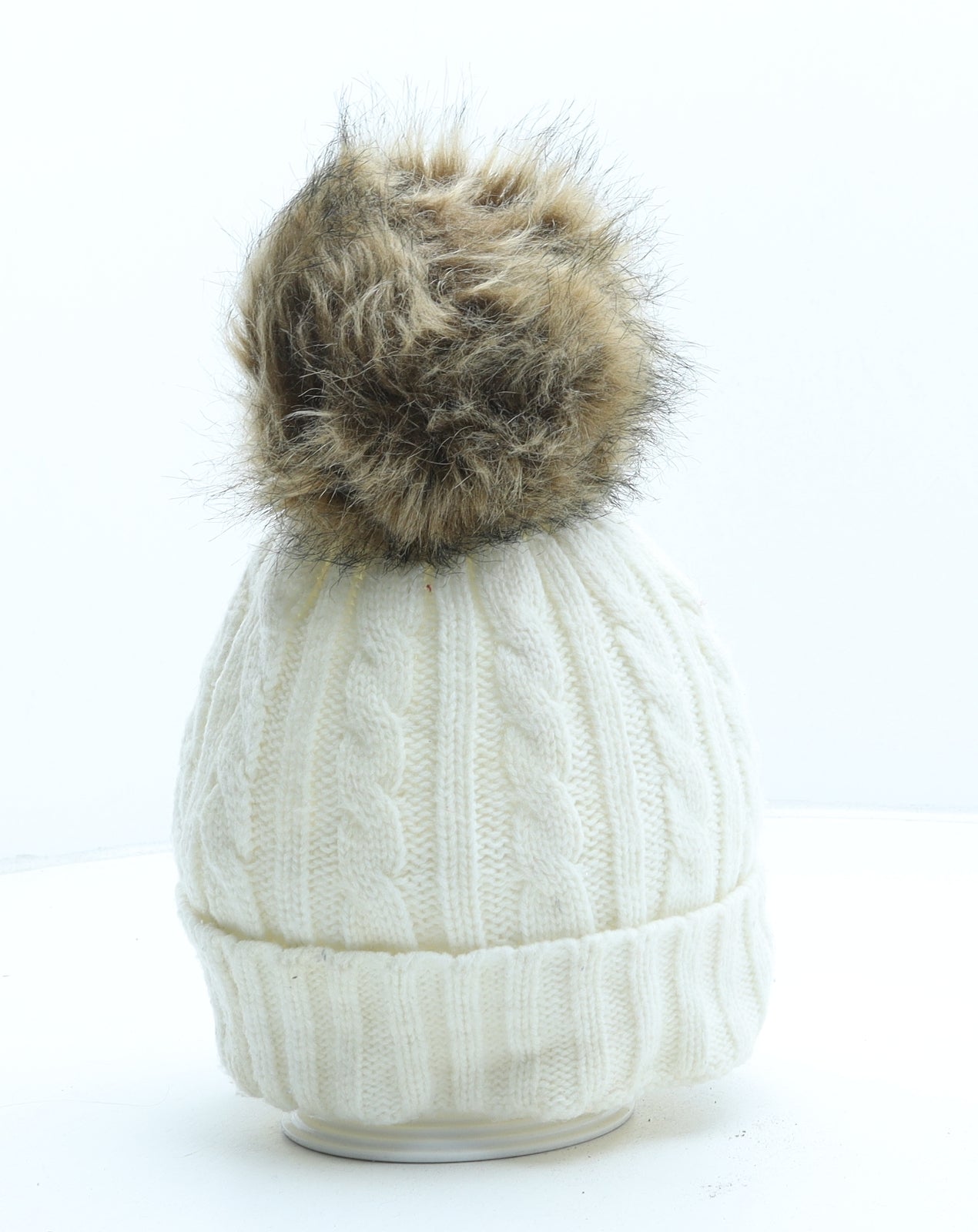 Preworn Womens Ivory Acrylic Bobble Hat One Size