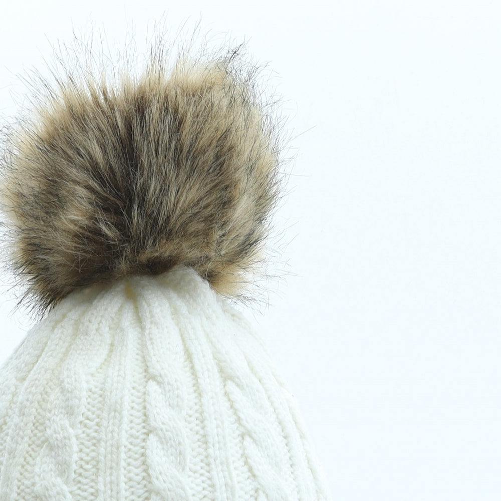 Preworn Womens Ivory Acrylic Bobble Hat One Size