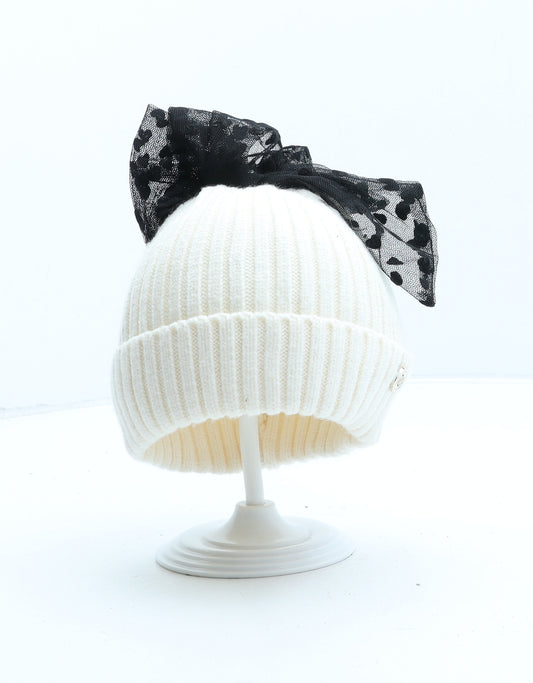 River Island Girls Ivory Viscose Beanie One Size - UK Size 1-5 Years