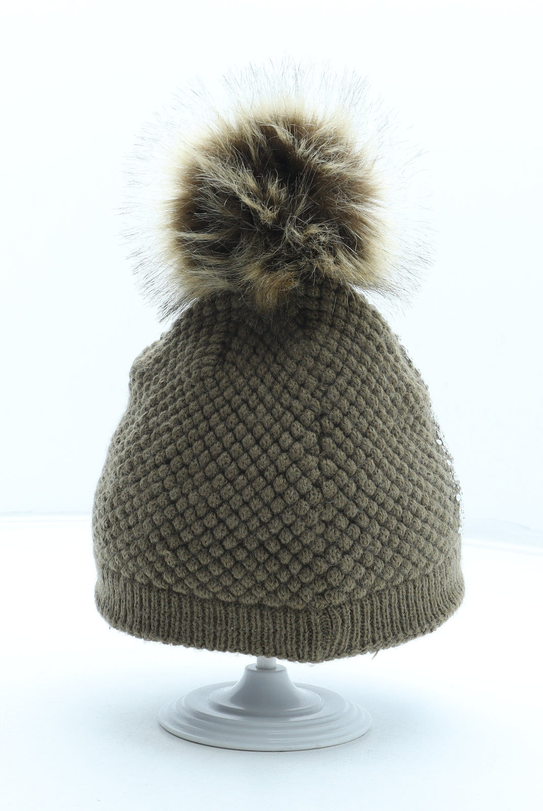 Preworn Womens Brown Acrylic Bobble Hat One Size - Faux Fur