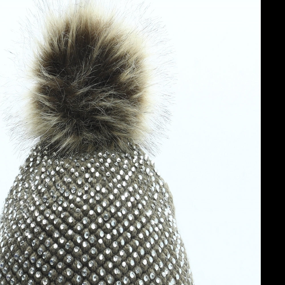Preworn Womens Brown Acrylic Bobble Hat One Size - Faux Fur