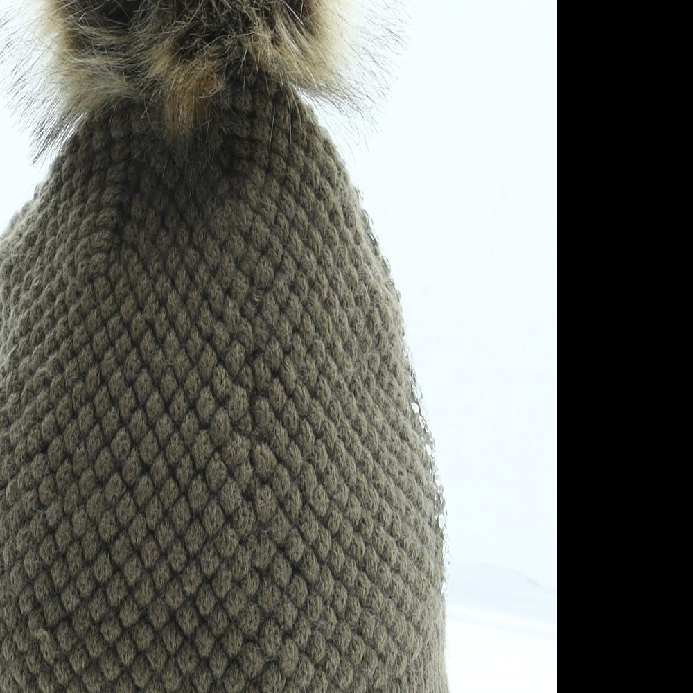 Preworn Womens Brown Acrylic Bobble Hat One Size - Faux Fur