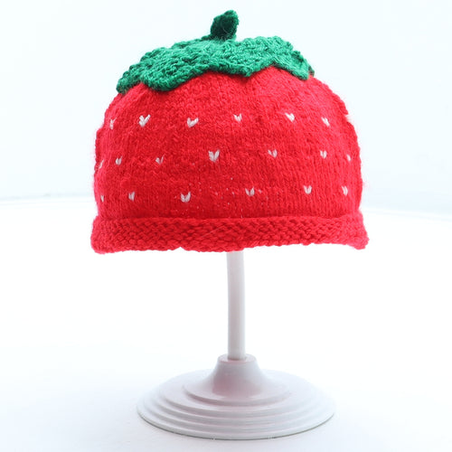 Preworn Girls Red Geometric Acrylic Beanie Size S - Strawberry
