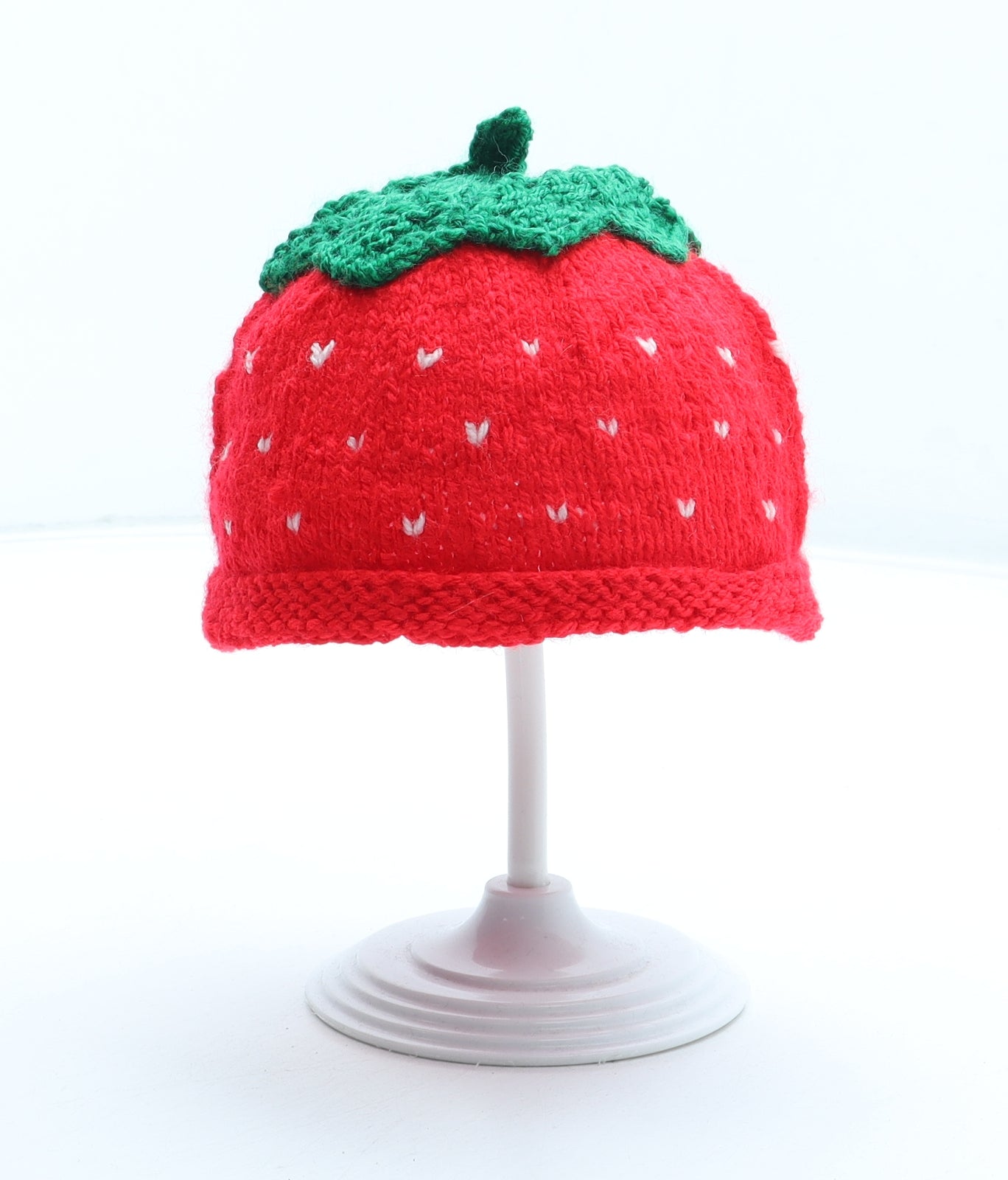 Preworn Girls Red Geometric Acrylic Beanie Size S - Strawberry