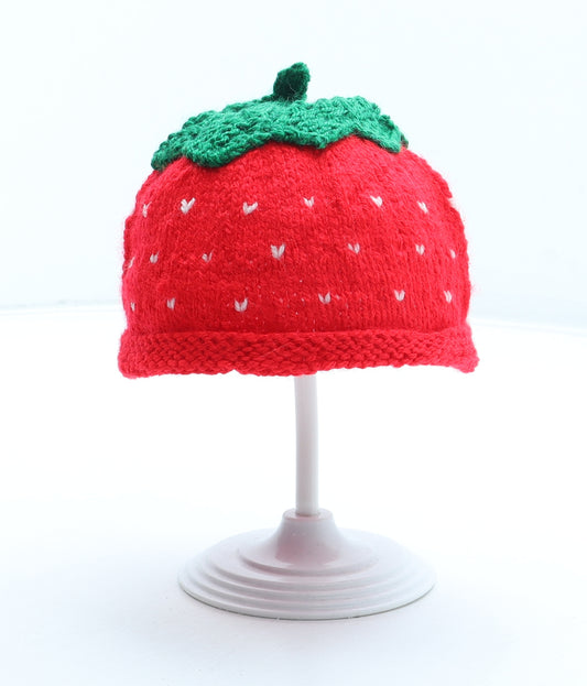 Preworn Girls Red Geometric Acrylic Beanie Size S - Strawberry