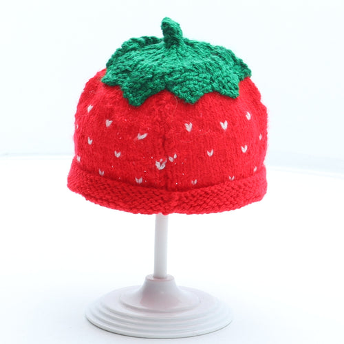 Preworn Girls Red Geometric Acrylic Beanie Size S - Strawberry
