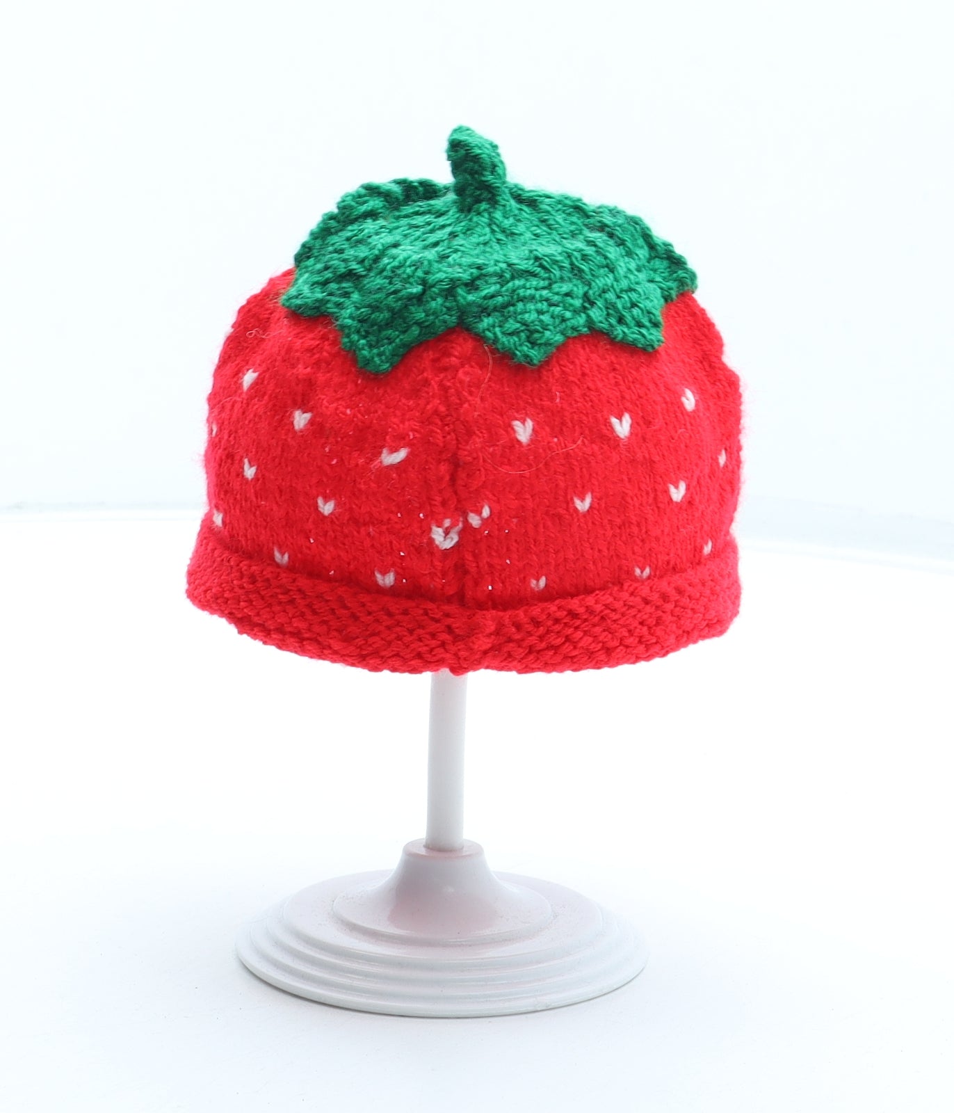 Preworn Girls Red Geometric Acrylic Beanie Size S - Strawberry