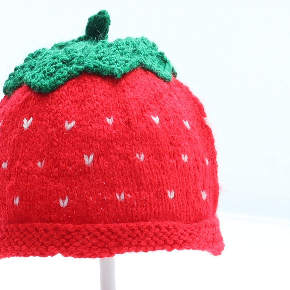 Preworn Girls Red Geometric Acrylic Beanie Size S - Strawberry