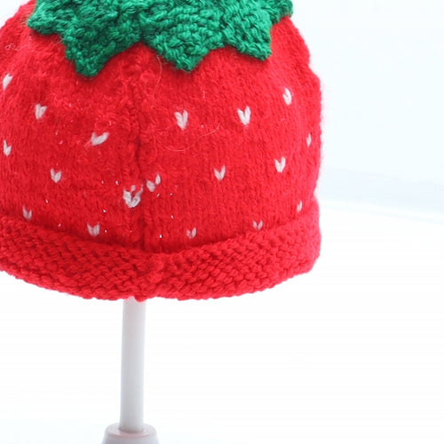 Preworn Girls Red Geometric Acrylic Beanie Size S - Strawberry