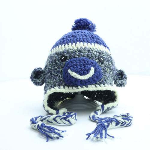 Preworn Boys Multicoloured Striped Acrylic Bobble Hat One Size - Monkey Ears