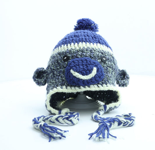 Preworn Boys Multicoloured Striped Acrylic Bobble Hat One Size - Monkey Ears