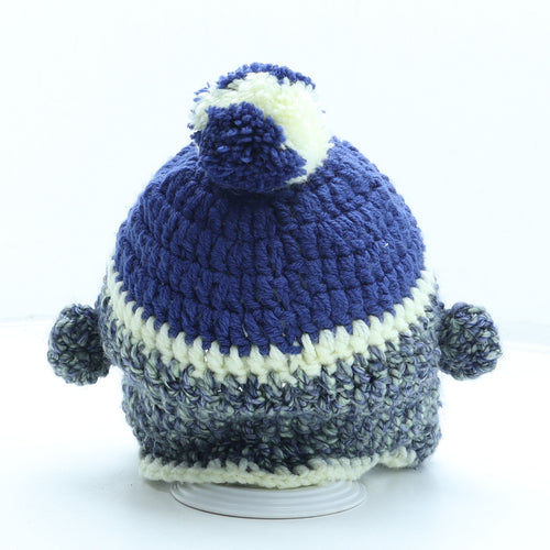 Preworn Boys Multicoloured Striped Acrylic Bobble Hat One Size - Monkey Ears