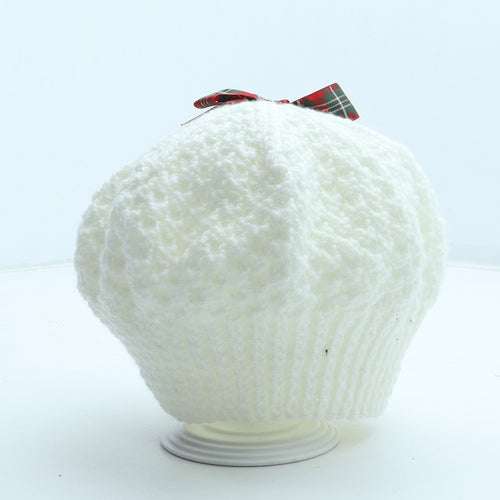 Preworn Womens White Acrylic Beret One Size - Plaid Ribbon