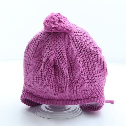 JoJo Maman Bébé Girls Pink Acrylic Bobble Hat Size S - Size 3-6 Years