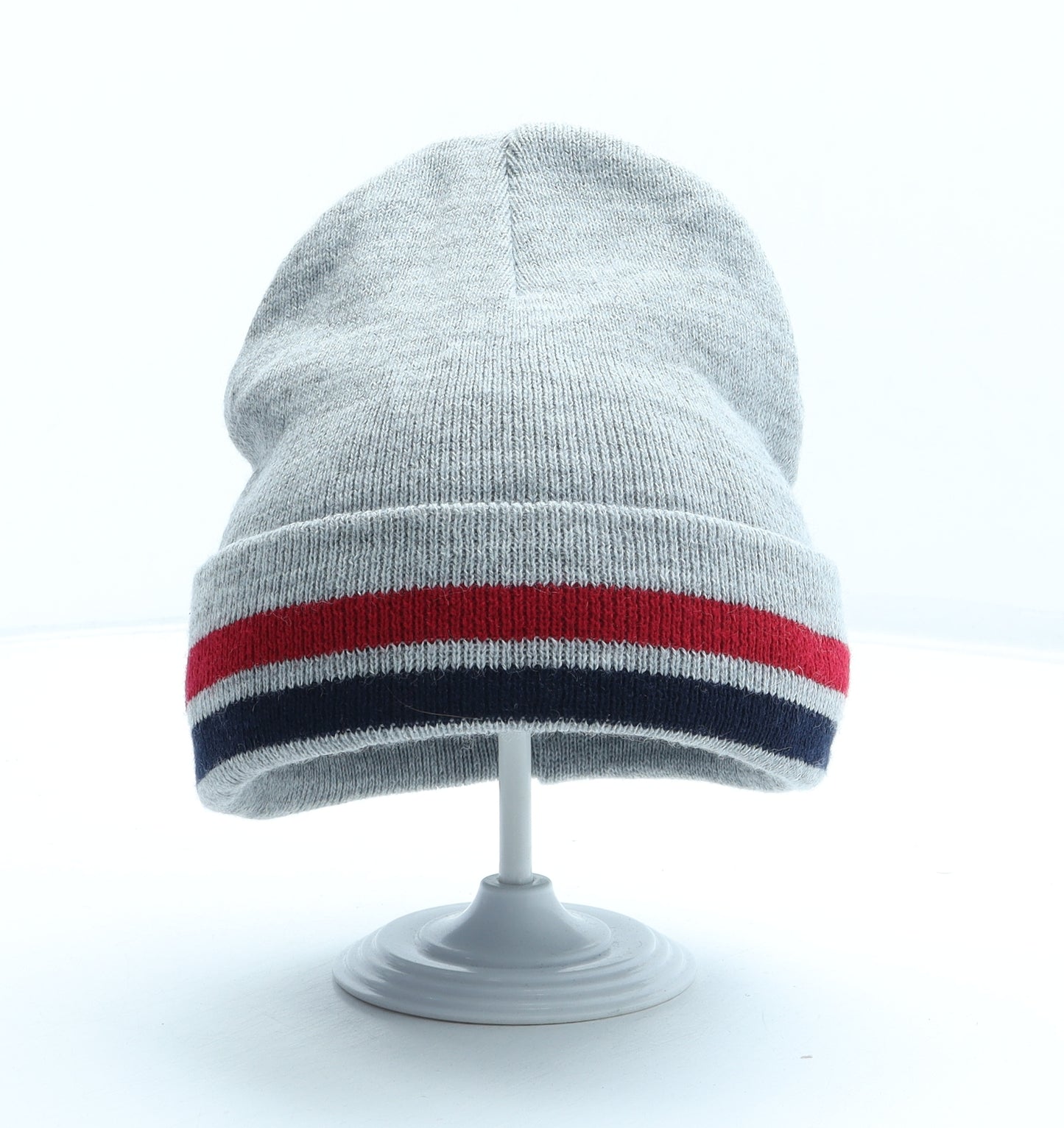 Preworn Womens Grey Striped Acrylic Beanie One Size