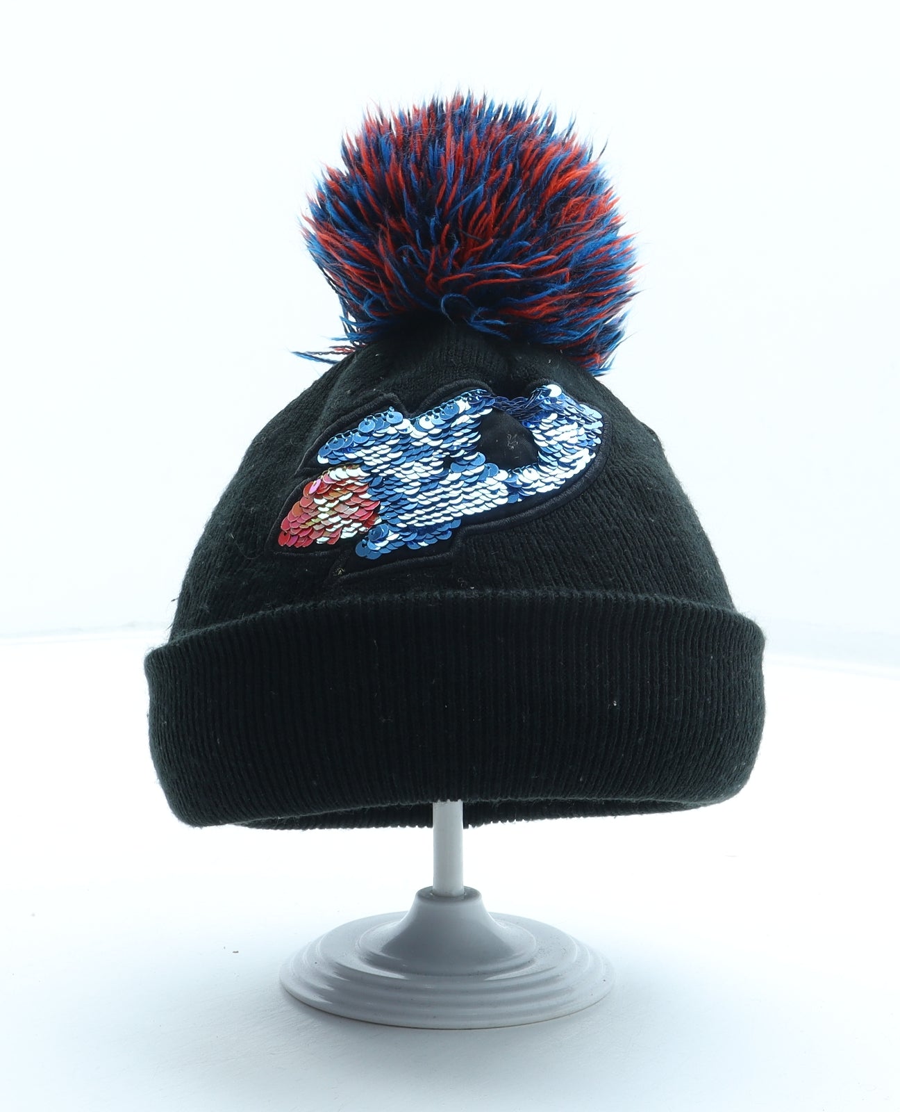 George Boys Black Acrylic Bobble Hat One Size - Rocket Size 1-3 Years