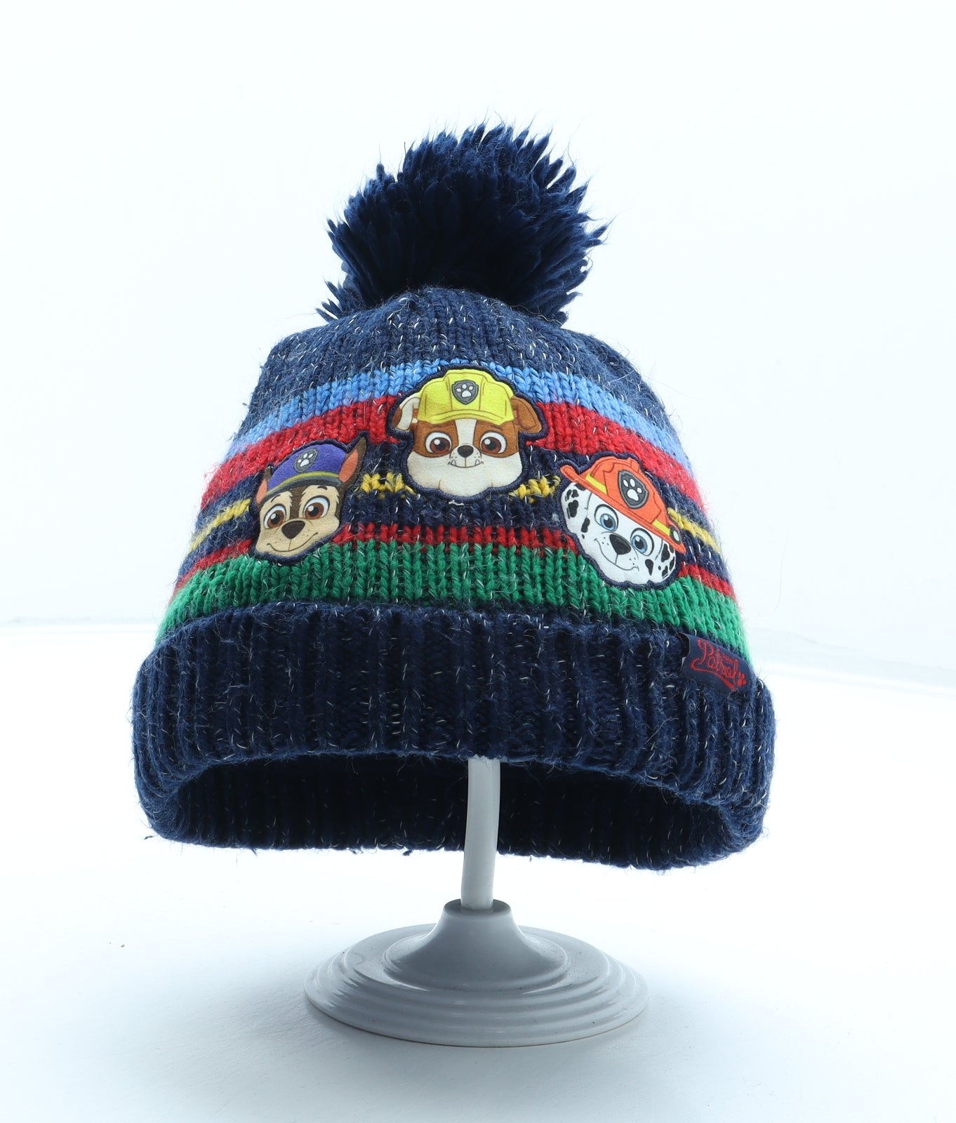 Matalan Boys Multicoloured Striped Acrylic Bobble Hat One Size - Paw Patrol Size 3-6 Years