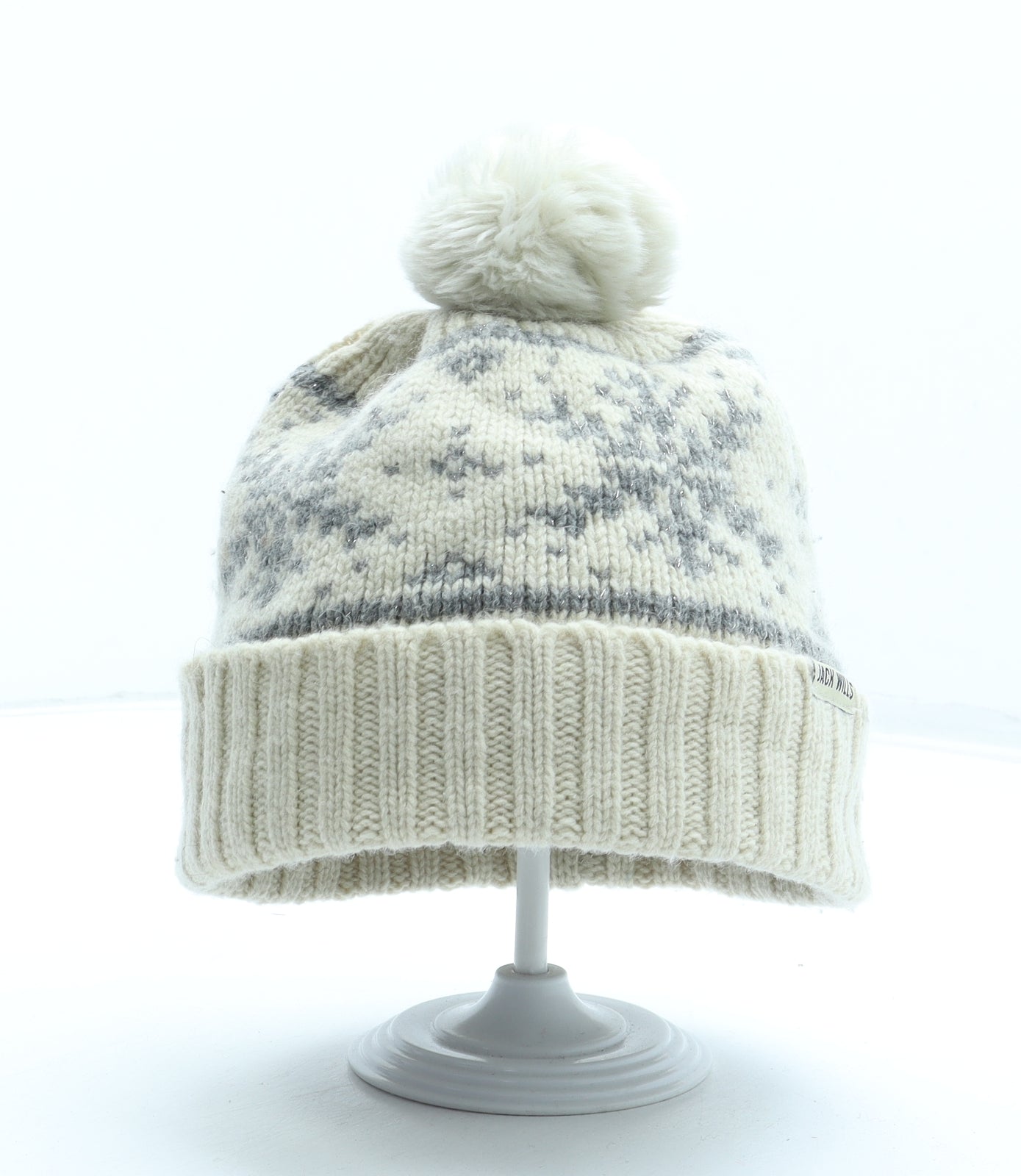 Jack Wills Womens Beige Fair Isle Acrylic Bobble Hat One Size