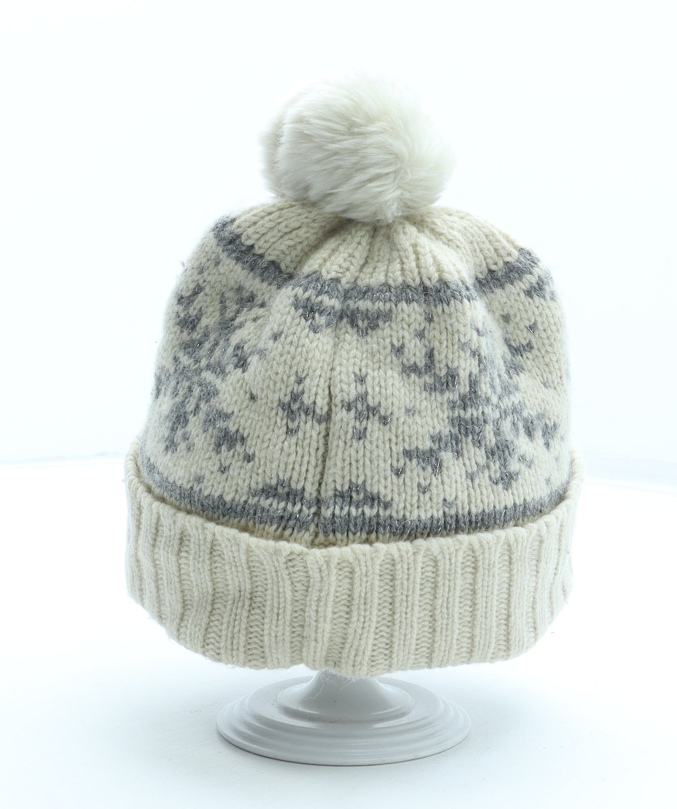 Jack Wills Womens Beige Fair Isle Acrylic Bobble Hat One Size