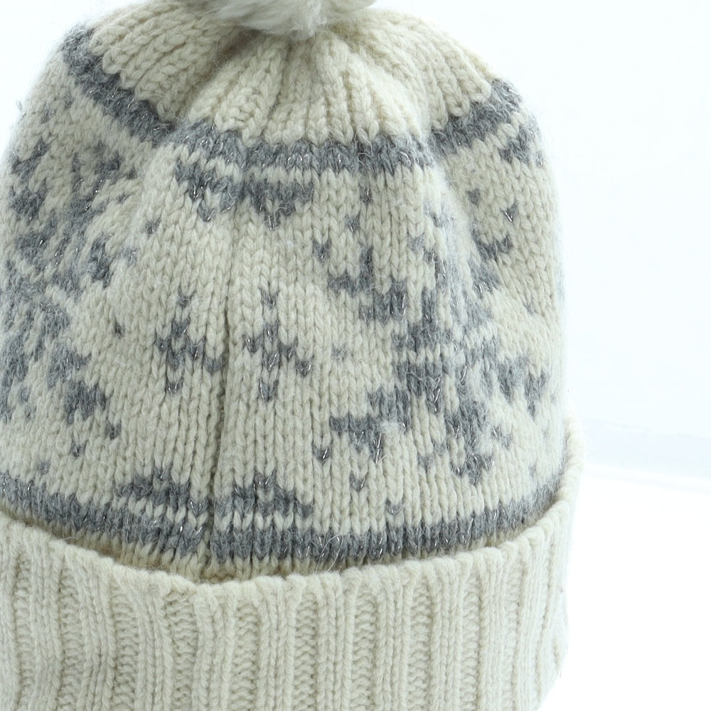 Jack Wills Womens Beige Fair Isle Acrylic Bobble Hat One Size