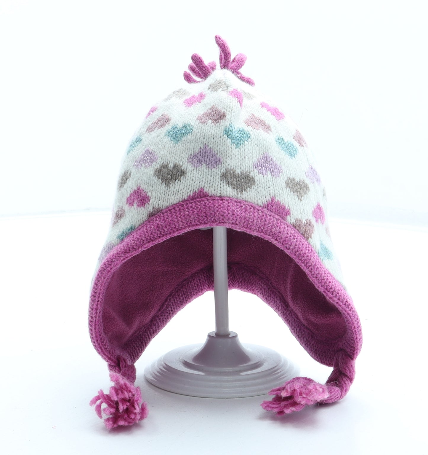 Monsoon Girls Multicoloured Geometric Acrylic Beanie One Size - Hearts Size 1-3 Years