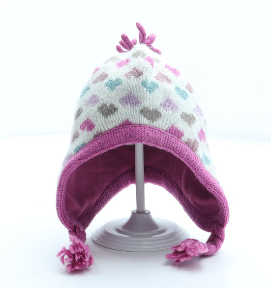 Monsoon Girls Multicoloured Geometric Acrylic Beanie One Size - Hearts Size 1-3 Years