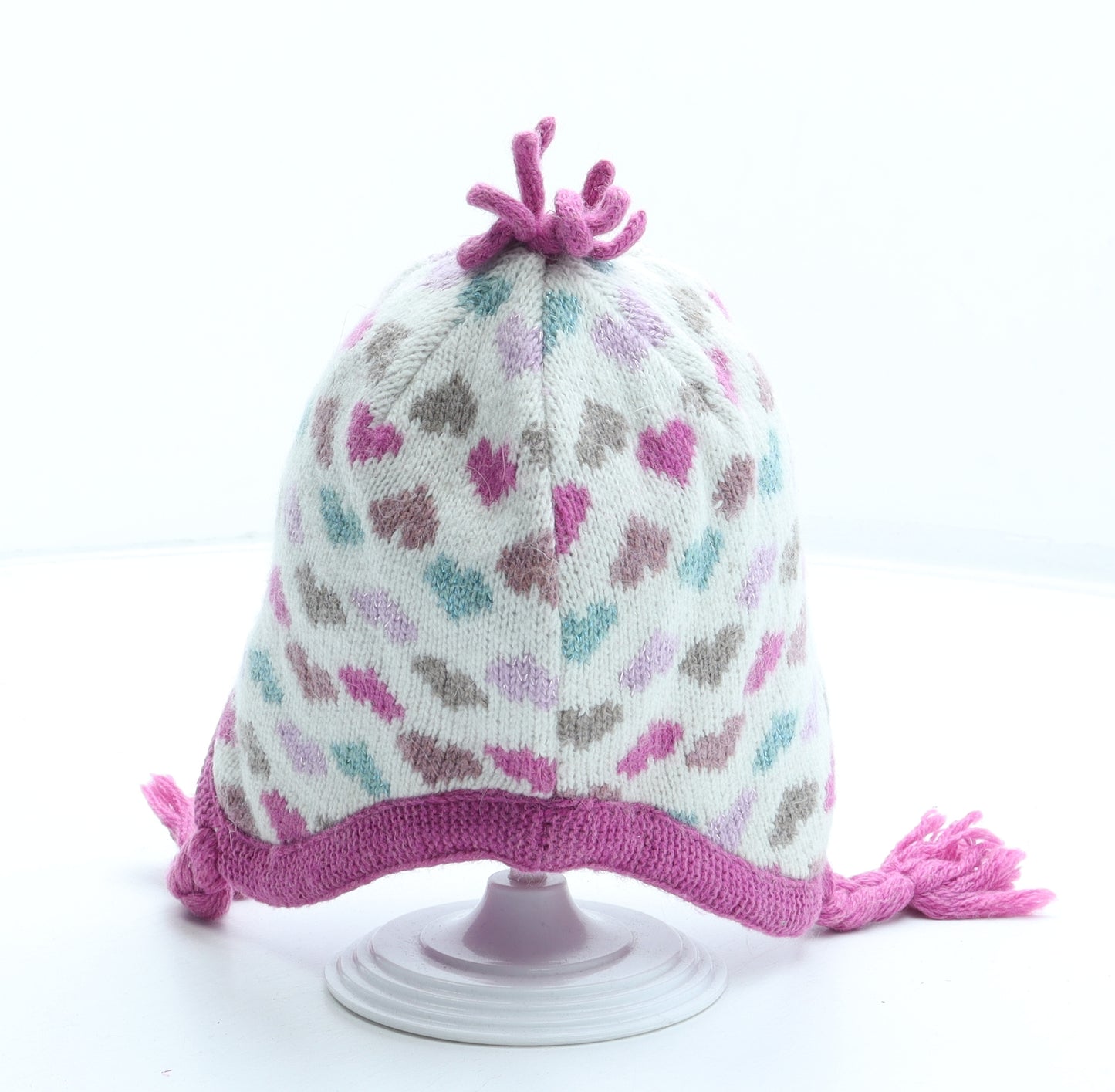 Monsoon Girls Multicoloured Geometric Acrylic Beanie One Size - Hearts Size 1-3 Years