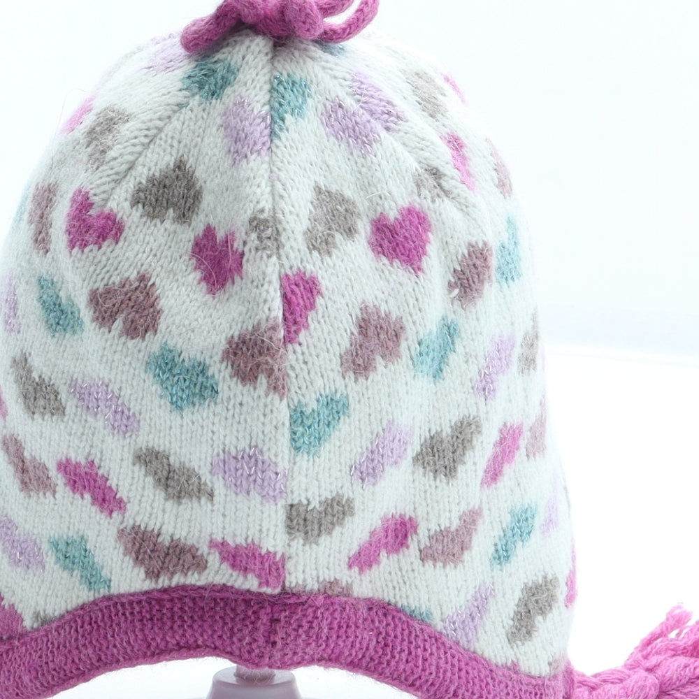 Monsoon Girls Multicoloured Geometric Acrylic Beanie One Size - Hearts Size 1-3 Years